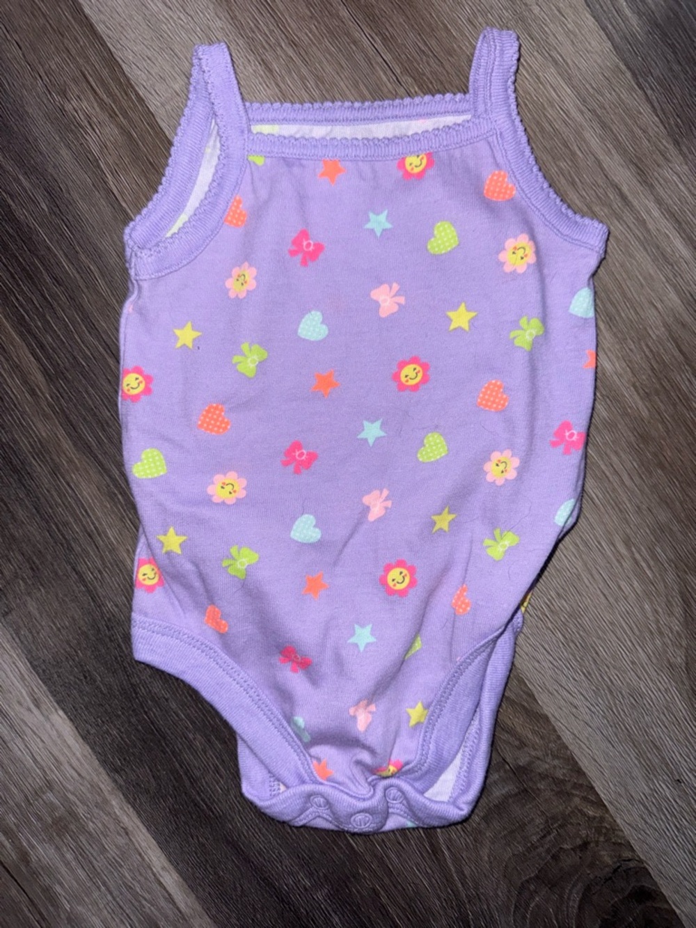Lavender Baby Onesie with Neon Flower & Heart Prints